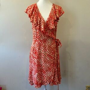 Free People Orange and White Ruffled Wrap Sundress